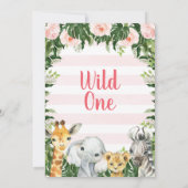 Rosa Blätter Safari Girls One Einladung (Rückseite)