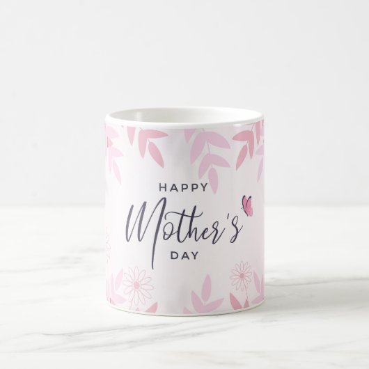 Rosa Blätter & Schmetterlinge Kaffeetasse (Mittel)