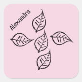 Rosa Blätter Woodcut Square Sticker (Vorderseite)