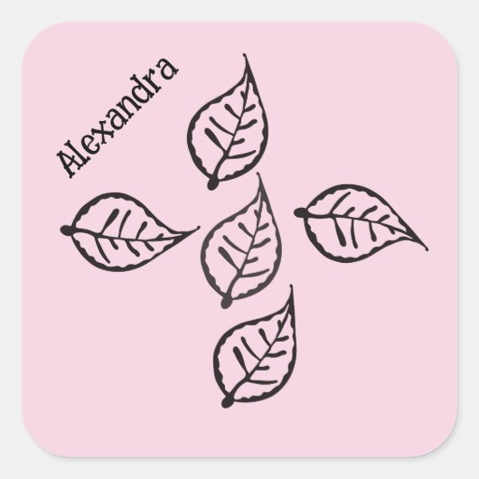 Rosa Blätter Woodcut Square Sticker (Vorderseite)