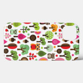 Rosa-Blätterwald-Retro-Eule-Muster Case-Mate iPhone Hülle (Rückseite (Horizontal))