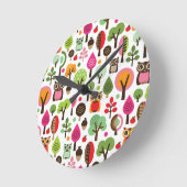 Rosa-Blätterwald-Retro-Eule-Muster Runde Wanduhr (Winkel)