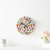 Rosa-Blätterwald-Retro-Eule-Muster Runde Wanduhr (Zuhause)