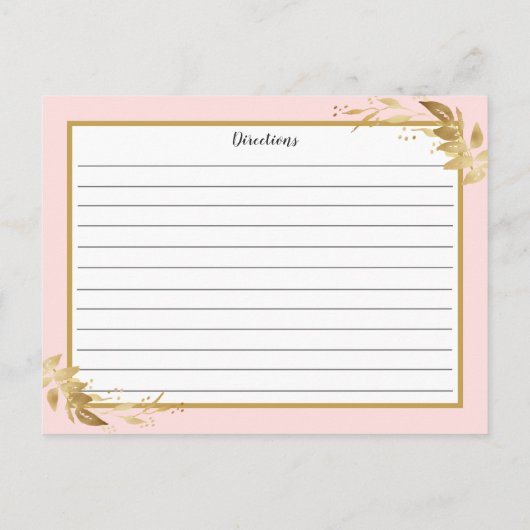 Rosa-Blattrezeptkarte Gold Blush Pink Postkarte (Rückseite)