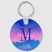 Rosa Blau Abstrakter Sonnenuntergang Personalisier Schlüsselanhänger (Vorderseite)