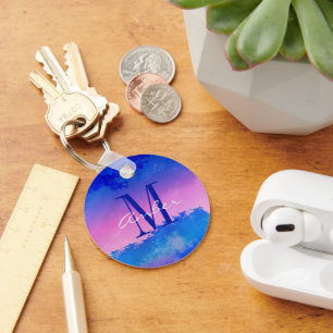 Rosa Blau Abstrakter Sonnenuntergang Personalisier Schlüsselanhänger