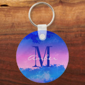Rosa Blau Abstrakter Sonnenuntergang Personalisier Schlüsselanhänger (Vorderseite)