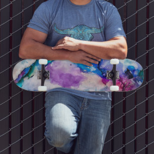 Rosa Blau Aquamarin Abstrakte Farbe Skateboard