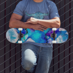 Rosa Blau Aquamarin Abstrakte Farbe Skateboard
