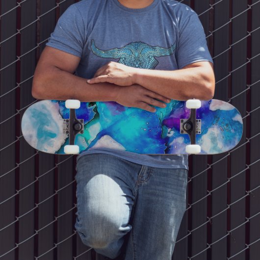 Rosa Blau Aquamarin Abstrakte Farbe Skateboard (Außenbereich 3)