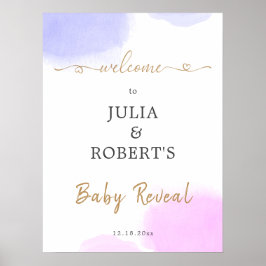 Rosa & Blau Aquarellfarben Gold-Script-Gender-Dars Poster