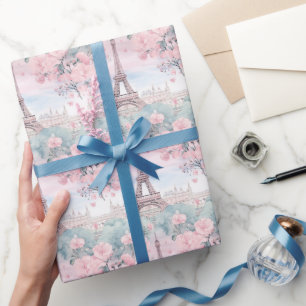 Rosa Blau Eiffelturm Paris Französische Landschaft Geschenkpapier