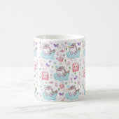 Rosa Blau Einhorn Katze Regenbogen Tasse (Mittel)