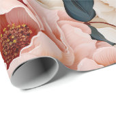 Rosa Blau Elegantes Blumenmuster Blau Geschenkpapier (Rolleneckpunkt)