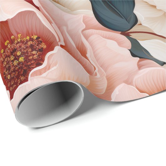 Rosa Blau Elegantes Blumenmuster Blau Geschenkpapier (Rolleneckpunkt)