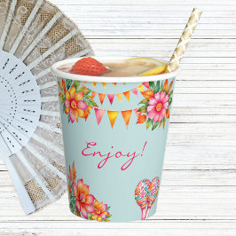 Rosa Blau-Fiesta-Brautparty Pappbecher