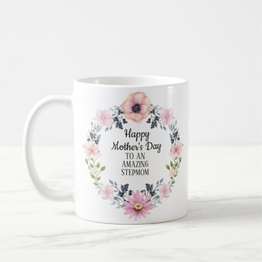 Rosa Blau florale glückliche Mutter Day-Stepmutter Kaffeetasse (Links)