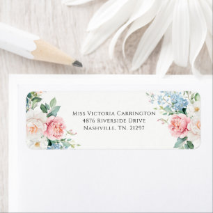 Rosa & Blau Florale moderne Hochzeitsrücksendeadre