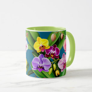 Rosa Blau Gelb Flieder Grün Orchideen Blumen Tasse