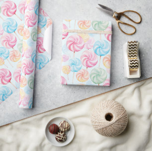 Rosa Blau Gelb Grün Orange Lutscher Geburtstag Geschenkpapier