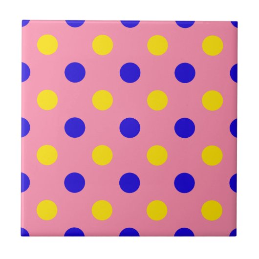 Rosa Blau Gelb Punkte Design Fliese (Vorderseite)