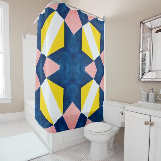 Rosa, blau, gelb, weiß Abstrakt Duschvorhang (Beispiel)