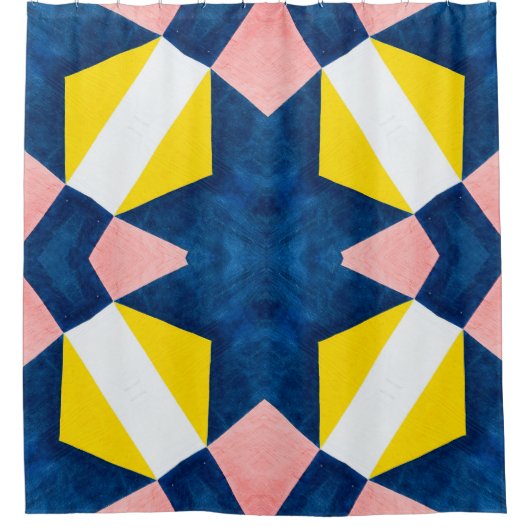 Rosa, blau, gelb, weiß Abstrakt Duschvorhang (Vorderseite)