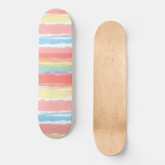 Rosa Blau Gelb Weiße Streifen Skateboard (Vorderseite)