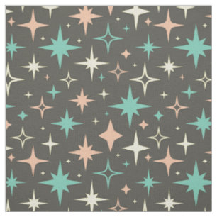 Rosa Blau Gelbe Atome Sterne auf Braun Mid Century Stoff