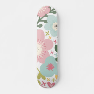 Rosa Blau Gelbe Blumen Moderne Blumen Skateboard
