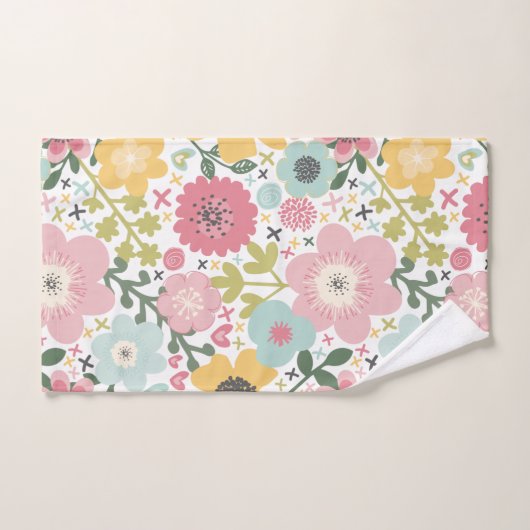 Rosa Blau Gelbe Blumen Modernes Blumenstrauß Badet Badhandtuch Set (Handtuch)