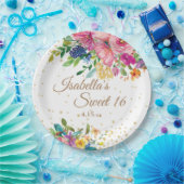 Rosa Blau Gelbe Blüte Süße 16 Geburtsname Pappteller (Party)