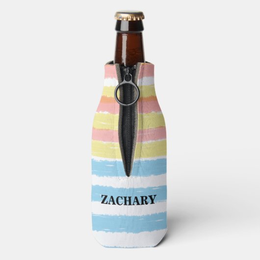 Rosa Blau Gelbe Farbe Streifen Party Name Flaschenkühler (Flasche Rückseite)