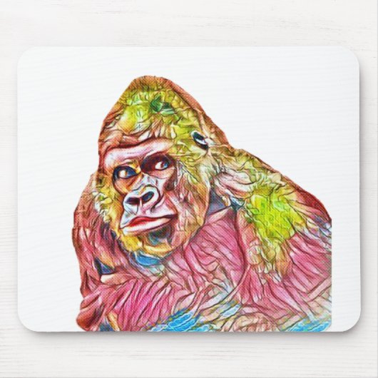Rosa Blau-Gelbe Gorilla-Malerei Mousepad (Vorne)