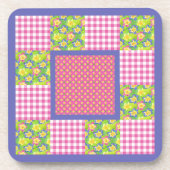 Rosa, Blau, Gelbe Primrosen, Polka Dots, Gingham Untersetzer (Vorderseite)