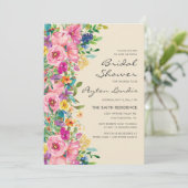 Rosa Blau Gelbe Wildblumen Brautparty Einladung (Stehend Vorderseite)