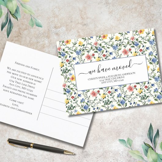 Rosa Blau-Gelbe Wildblumen Cotgcore-Bewegung Ankündigungspostkarte