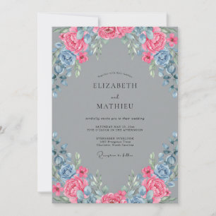Rosa Blau Gemalte Hochzeit Einladung