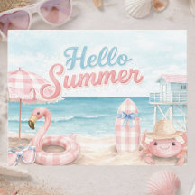 Rosa Blau Gingham Hallo Sommer Strand Küste