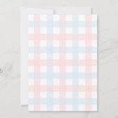 Rosa Blau Gingham Taufkleidchen Einladung (Rückseite)