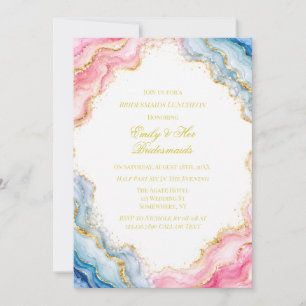 Rosa Blau Gold Achat Brautjungfern-Lunch Einladung