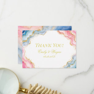 Rosa Blau Gold Achat Hochzeit Dankeskarte