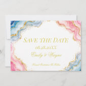 Rosa Blau Gold Achat Hochzeit Save The Date (Vorderseite)