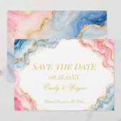 Rosa Blau Gold Achat Hochzeit Save The Date (Vorne/Hinten)