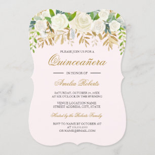 Rosa Blau Gold Blumenblatt Wasserfarbe Quinceanera Einladung
