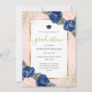 Rosa Blau Gold Blumenfoto Abschluss Ankündigung