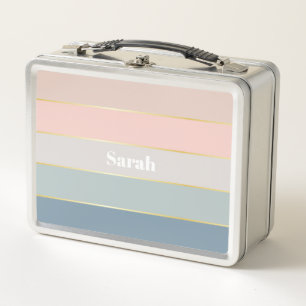 Rosa Blau Gold Custom Summer Color Block Streifen Metall Brotdose