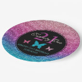 Rosa & Blau Gradient Glitzer & Butterfly Geburtsta Pappteller (Schrägansicht)