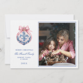 Rosa & Blau Grandmillennial Damask Foto Einladung