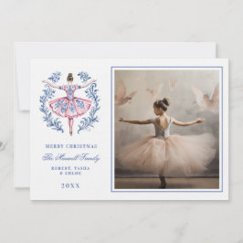 Rosa & Blau Grandmillennial Damask Foto Einladung